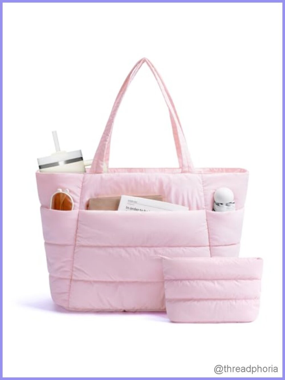 Nylon Puffer Tote Bag Women Quilted Travel Gym Nurse Work Bag Laptop